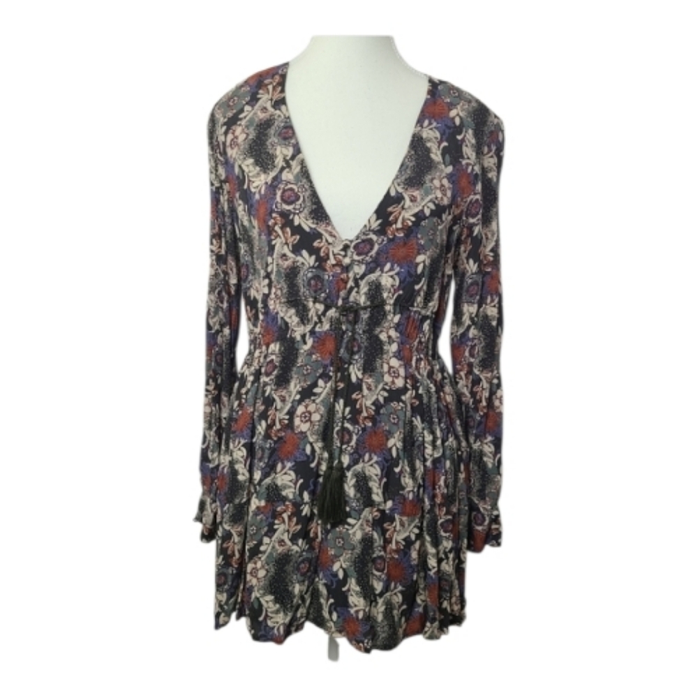Free People Stealing Fire Floral Babydoll Dress Sz S Boho Peasant Mini V-Neck